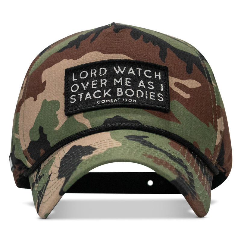 Load image into Gallery viewer, Lord Watch Over Me As I Stack Bodies Patch Waterproof Weekender Snapback
