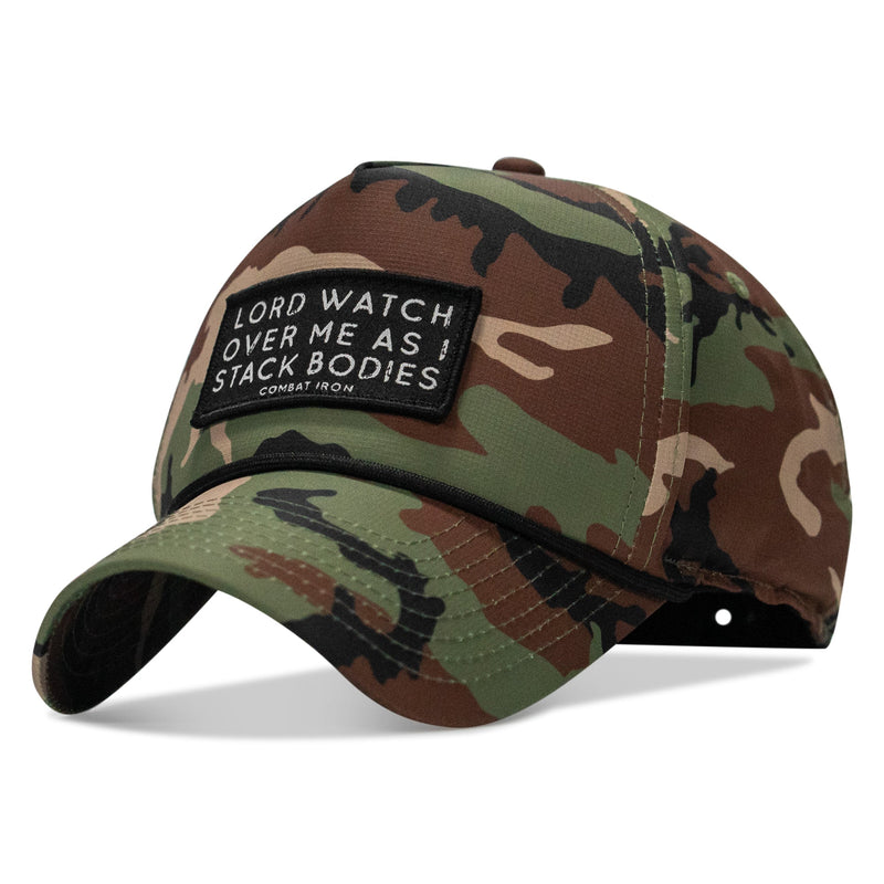 Load image into Gallery viewer, Lord Watch Over Me As I Stack Bodies Patch Waterproof Weekender Snapback
