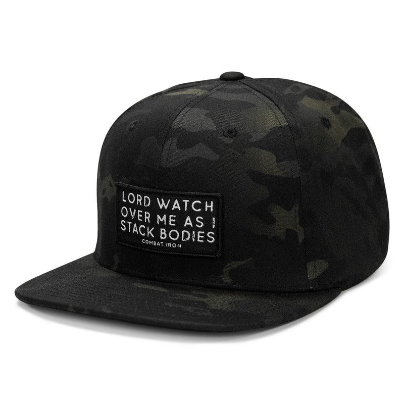 Load image into Gallery viewer, Lord Watch Over Me As I Stack Bodies Patch Flatbill SnapBack Hat
