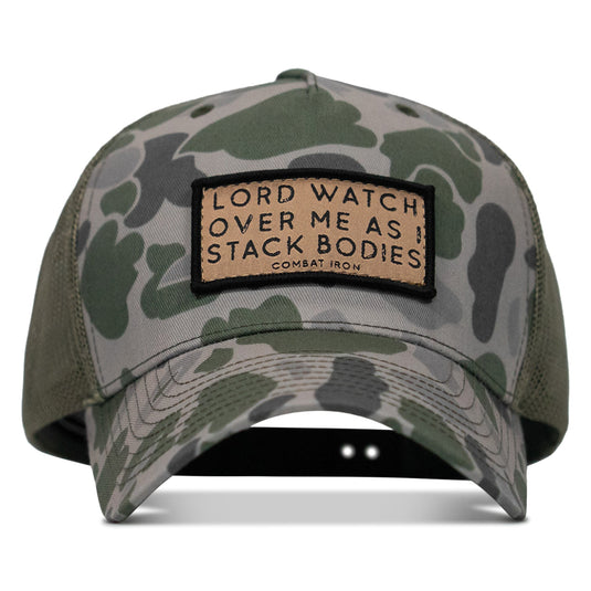 Lord Watch Over Me As I Stack Bodies Tan Patch Snapback Hat