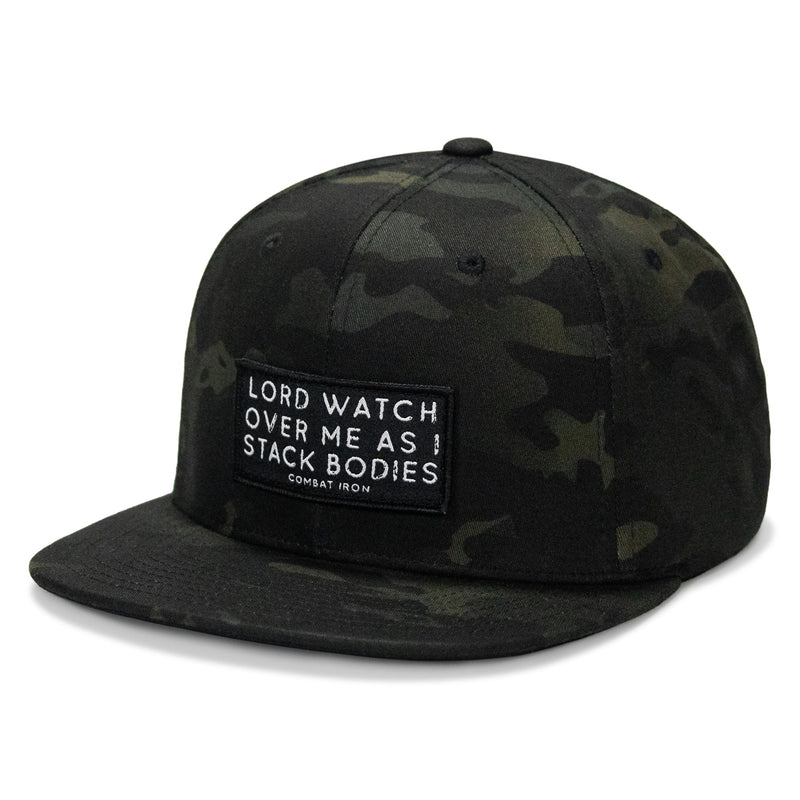 Load image into Gallery viewer, Lord Watch Over Me As I Stack Bodies Patch Flatbill Hat
