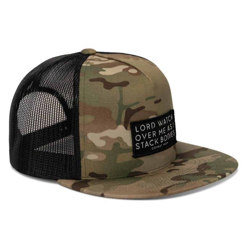 Load image into Gallery viewer, Lord Watch Over Me As I Stack Bodies Patch Flatbill SnapBack Hat
