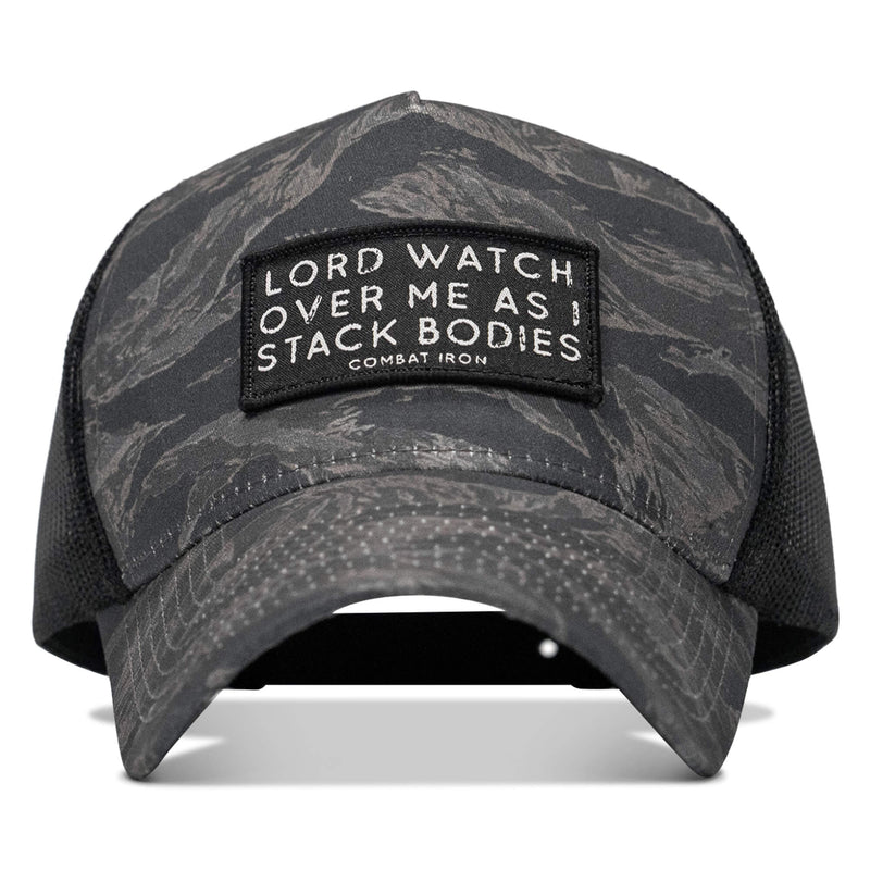 Load image into Gallery viewer, Lord Watch Over Me As I Stack Bodies Patch Five Panel Breacher Snapback Hat
