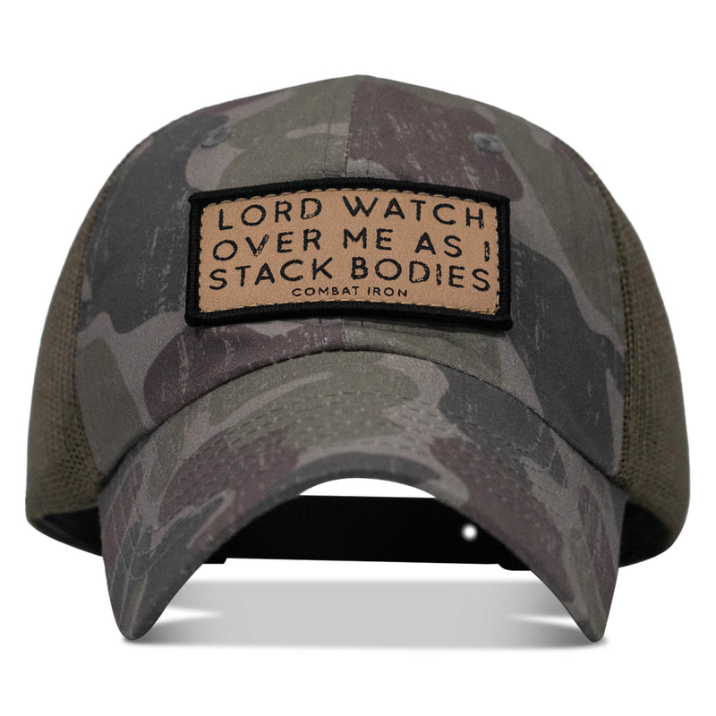 Load image into Gallery viewer, Lord Watch Over Me As I Stack Bodies Tan Patch Tactical Ripstop Mesh Snapback Hat
