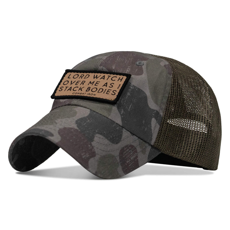 Load image into Gallery viewer, Lord Watch Over Me As I Stack Bodies Tan Patch Tactical Ripstop Mesh Snapback Hat
