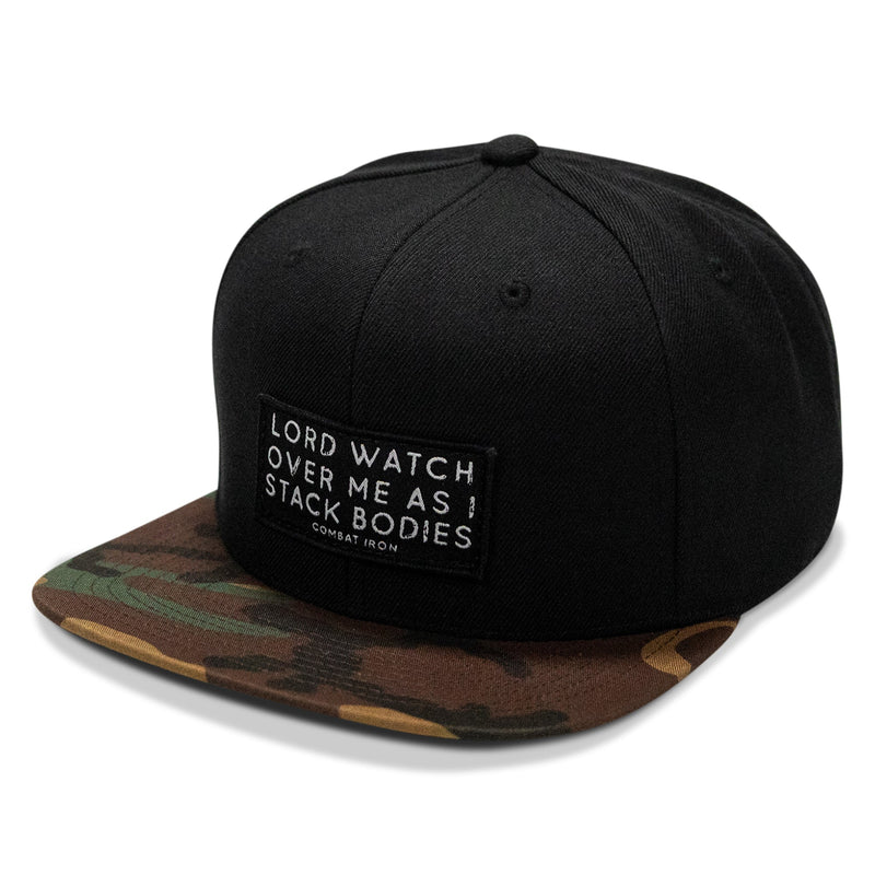 Load image into Gallery viewer, Lord Watch Over Me As I Stack Bodies Patch Flatbill SnapBack Hat
