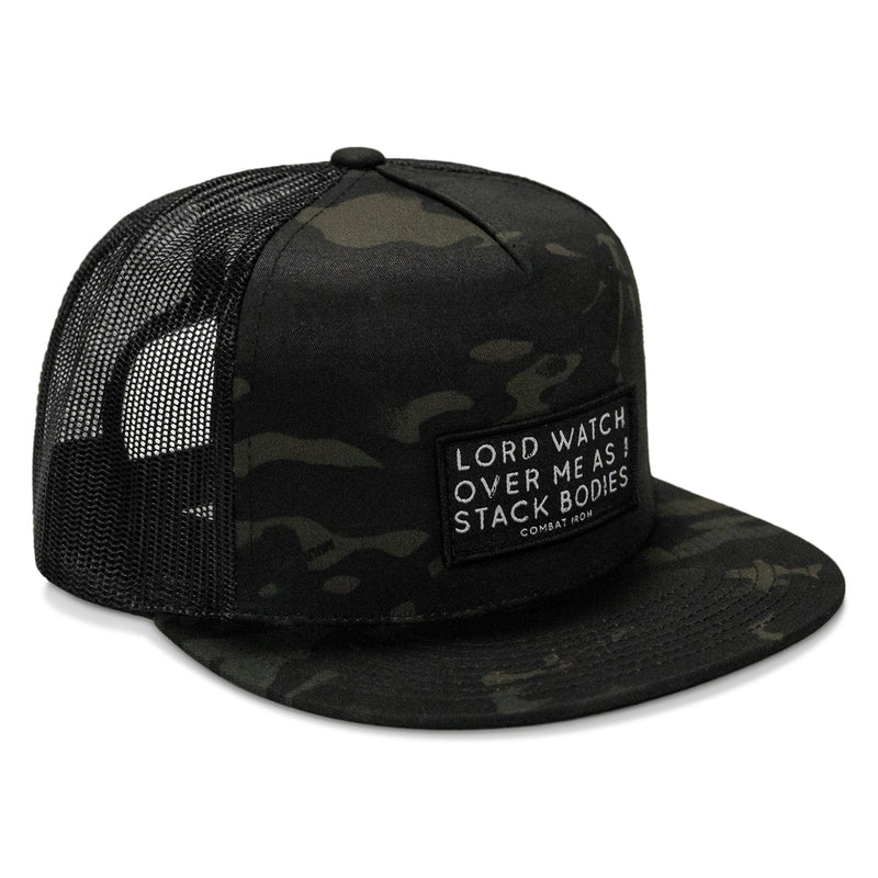 Load image into Gallery viewer, Lord Watch Over Me As I Stack Bodies Patch Flatbill SnapBack Hat
