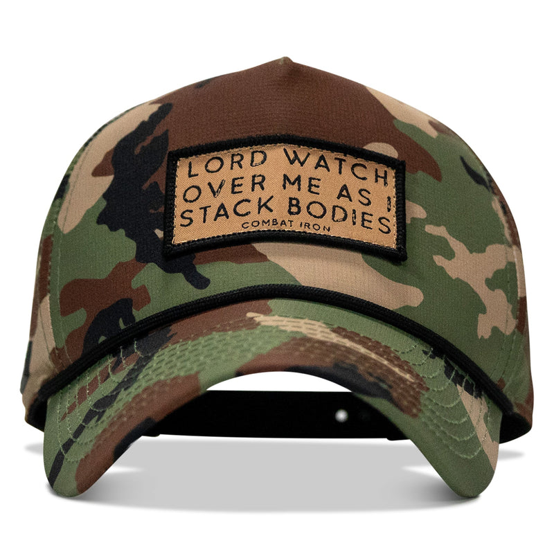 Load image into Gallery viewer, Lord Watch Over Me As I Stack Bodies (Tan) Patch Waterproof Weekender Snapback
