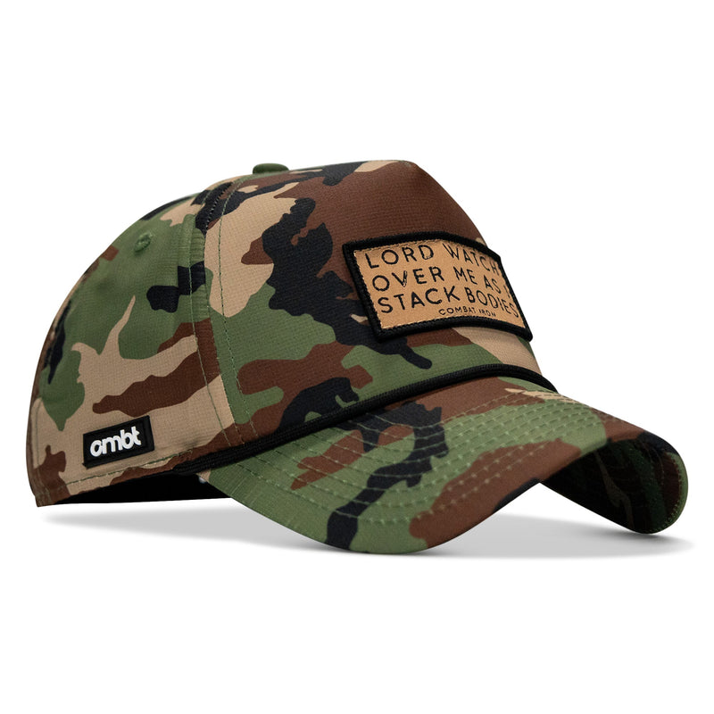 Load image into Gallery viewer, Lord Watch Over Me As I Stack Bodies (Tan) Patch Waterproof Weekender Snapback
