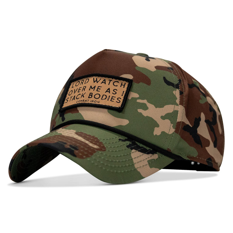 Load image into Gallery viewer, Lord Watch Over Me As I Stack Bodies (Tan) Patch Waterproof Weekender Snapback
