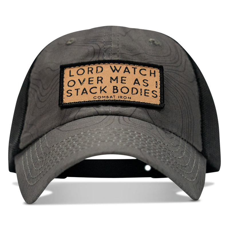 Load image into Gallery viewer, Lord Watch Over Me As I Stack Bodies Tan Patch Tactical Ripstop Mesh Snapback Hat
