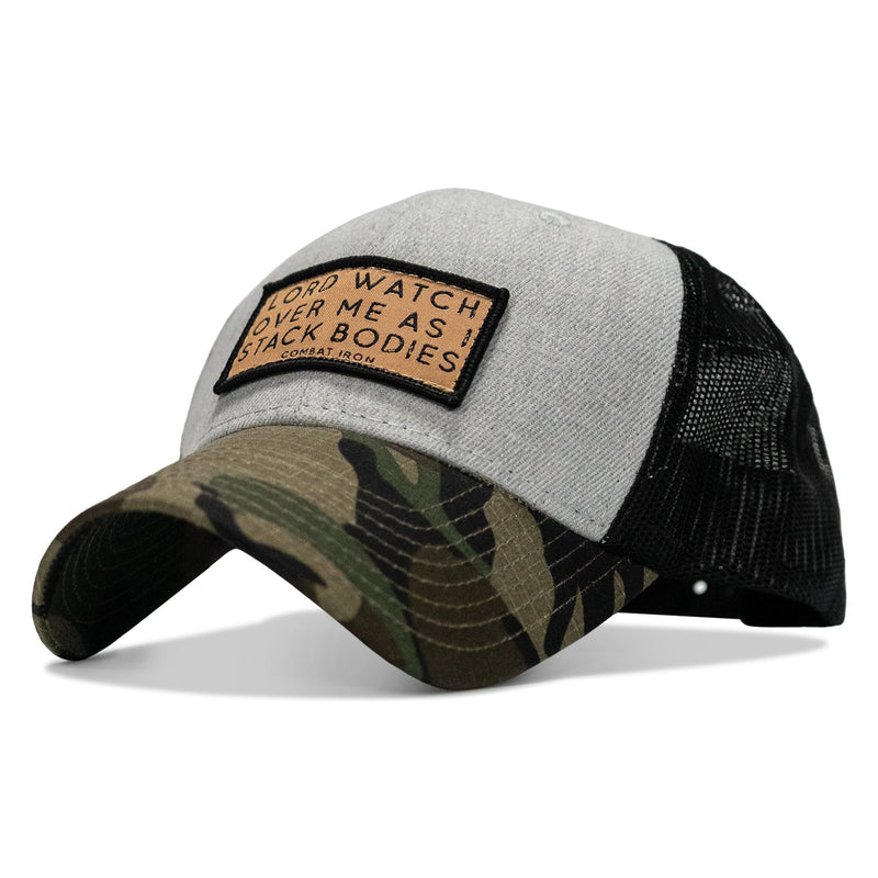 Load image into Gallery viewer, Lord Watch Over Me As I Stack Bodies Tan Patch Snapback Hat

