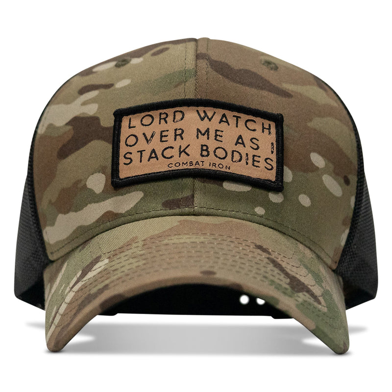 Load image into Gallery viewer, Lord Watch Over Me As I Stack Bodies Tan Patch Snapback Hat
