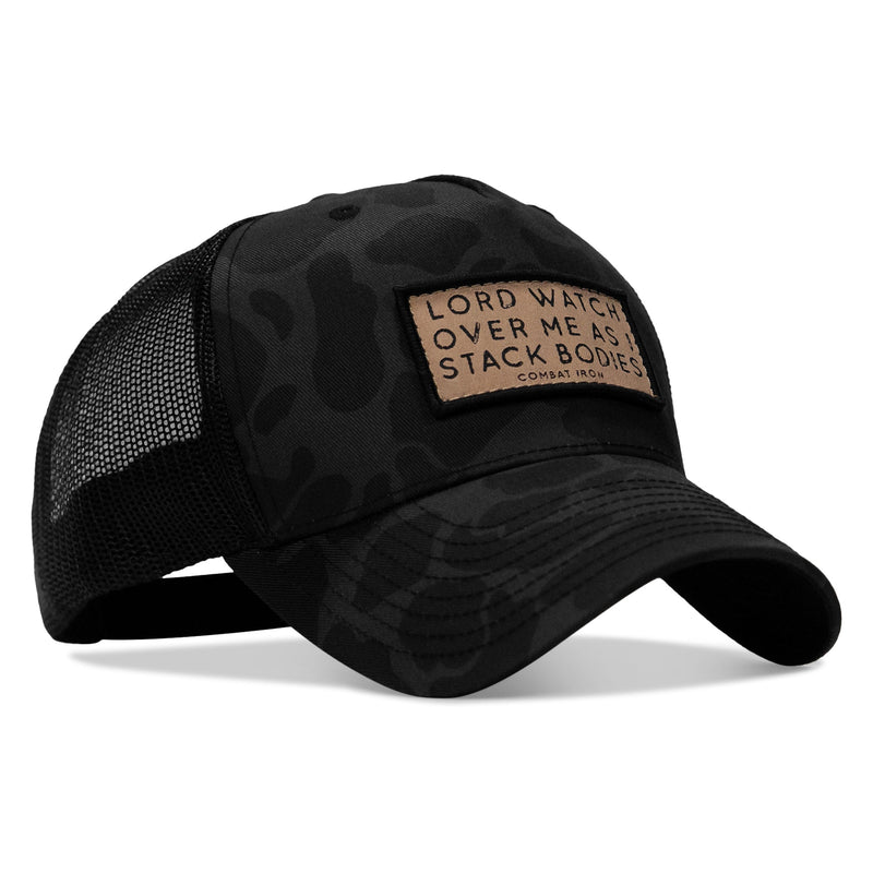Load image into Gallery viewer, Lord Watch Over Me As I Stack Bodies Tan Patch Snapback Hat
