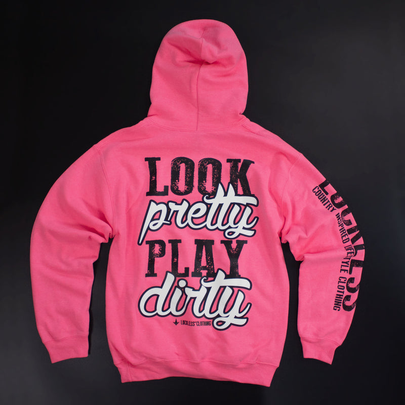 Load image into Gallery viewer, Look Pretty Play Dirty Hoodie | Neon Pink
