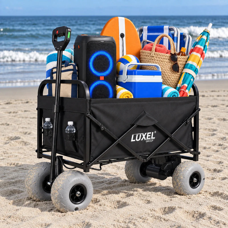 Load image into Gallery viewer, Electric Beach Wagon 500W – Motorized Folding Cart with Balloon Wheels Black
