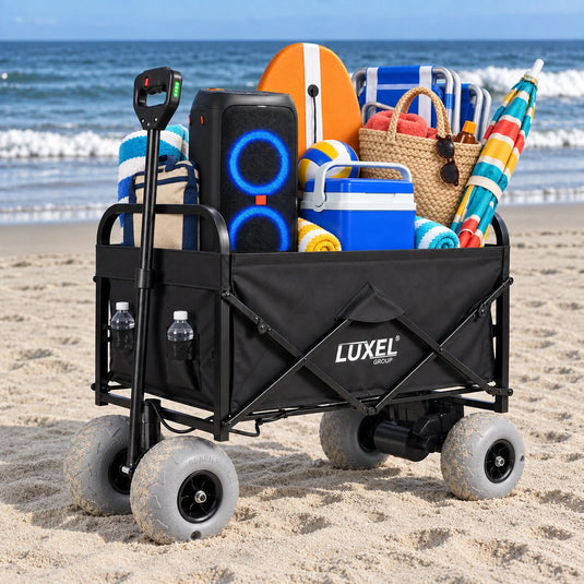 Electric Beach Wagon 500W – Motorized Folding Cart with Balloon Wheels Black