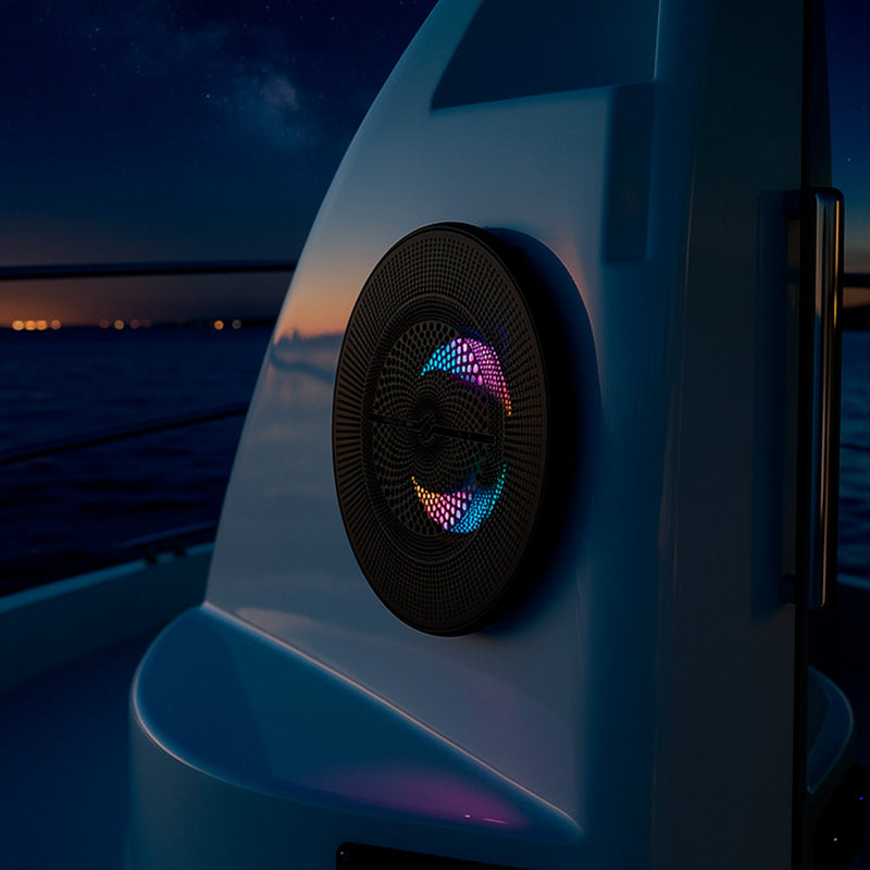 Load image into Gallery viewer, Luxury 8” 2-Way Marine Coaxial Speaker with Digital LED Lights and Flush Magnetic Mount Grille | 175W RMS 4-Ohm
