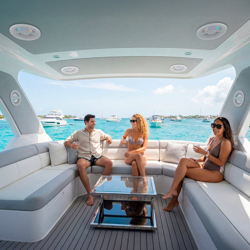 Load image into Gallery viewer, Luxury 6.5” 2-Way Marine Coaxial Speaker with Digital LED Lights and Flush Magnetic Mount Grille | 150W RMS 4-Ohm
