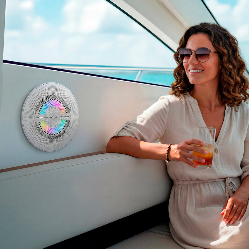 Load image into Gallery viewer, Luxury 8” 2-Way Marine Coaxial Speaker with Digital LED Lights and Flush Magnetic Mount Grille | 175W RMS 4-Ohm
