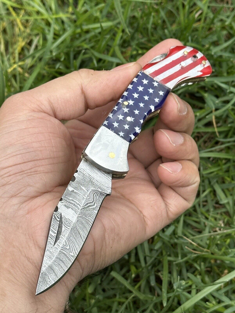 Load image into Gallery viewer, Lone Star 3-Inch Damascus Pocket Knife – Custom Handmade with Bone Handle
