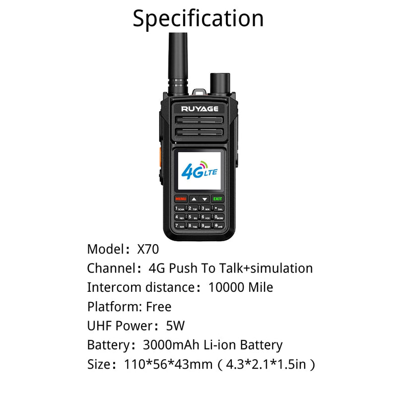 Load image into Gallery viewer, Ruyage X70 Dual Mode Long Range Radio Analog + 4G LTE PTT Walkie Talkie
