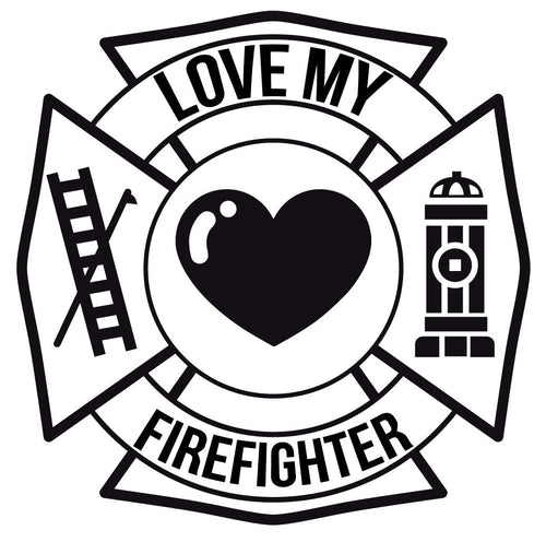 LOVE MY FIREFIGHTER MALTESE CROSS WINDOW DECAL