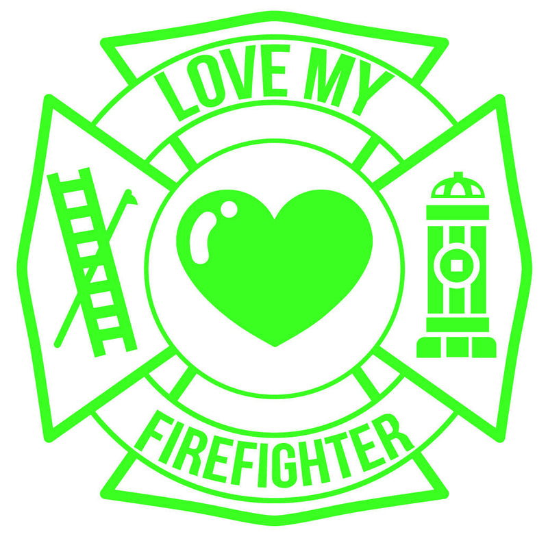 Load image into Gallery viewer, LOVE MY FIREFIGHTER MALTESE CROSS WINDOW DECAL
