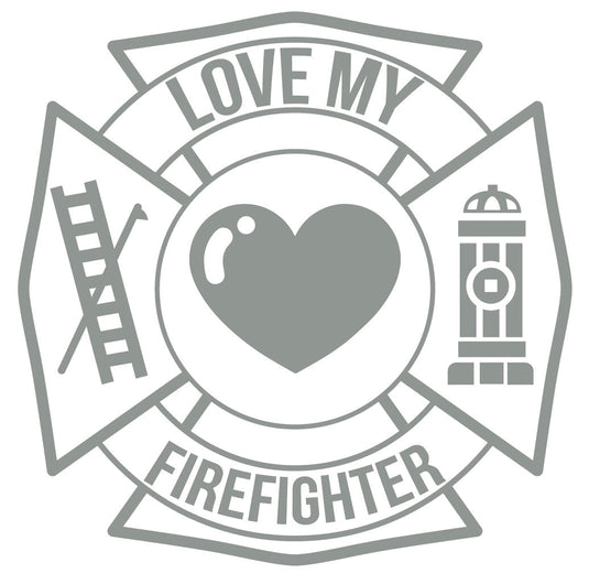 LOVE MY FIREFIGHTER MALTESE CROSS WINDOW DECAL