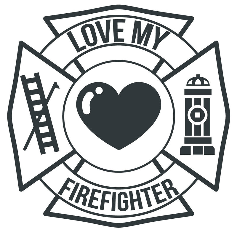 Load image into Gallery viewer, LOVE MY FIREFIGHTER MALTESE CROSS WINDOW DECAL
