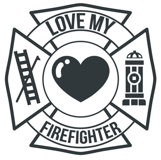 LOVE MY FIREFIGHTER MALTESE CROSS WINDOW DECAL