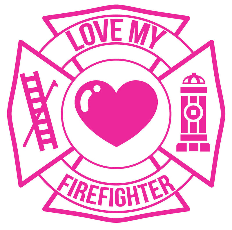 Load image into Gallery viewer, LOVE MY FIREFIGHTER MALTESE CROSS WINDOW DECAL
