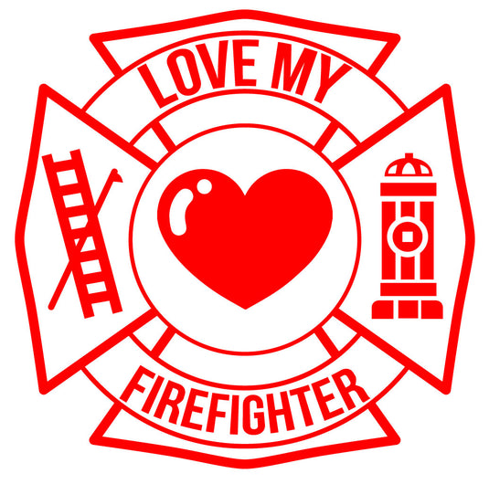 LOVE MY FIREFIGHTER MALTESE CROSS WINDOW DECAL