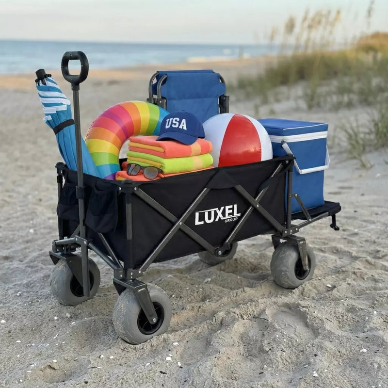 Load image into Gallery viewer, Beach Wagon Cart with Big Wheels – Foldable Utility Wagon Black
