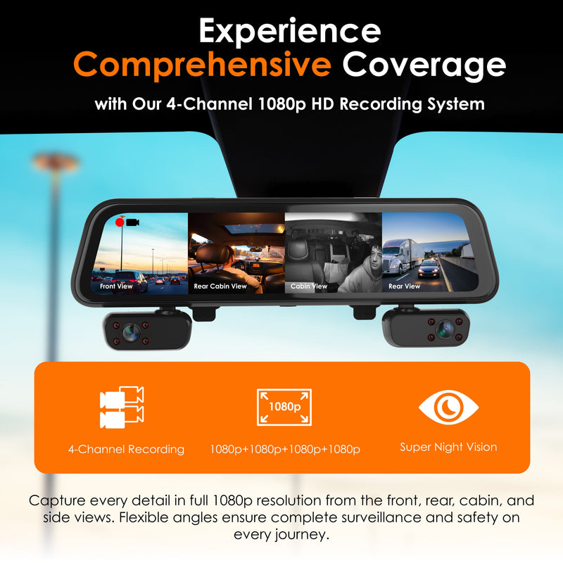 Load image into Gallery viewer, Rexing M4 4-CHANNEL MIRROR DASH CAM 12” Touch Screen Mirror Dash Cam, 1080p with GPS
