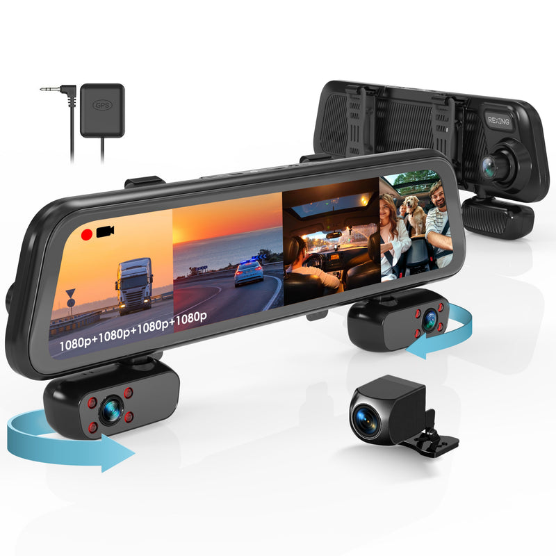 Load image into Gallery viewer, Rexing M4 4-CHANNEL MIRROR DASH CAM 12” Touch Screen Mirror Dash Cam, 1080p with GPS
