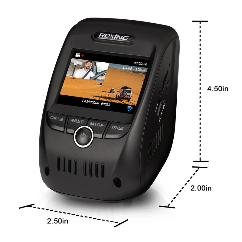 Load image into Gallery viewer, Rexing V1P Pro Dual 1080p Full HD Front and Rear Dash Cam with Wi-Fi and Built-in GPS Logger
