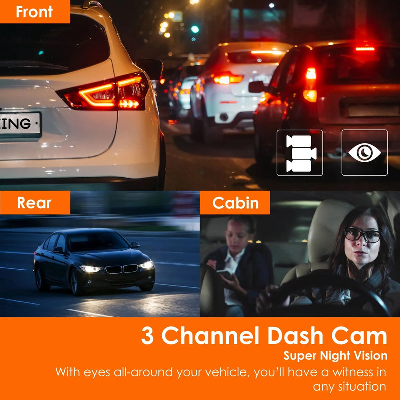 Load image into Gallery viewer, Rexing V33 3 Channel 1440p+1440p+1440p Front, Cabin and Rear Camera Dashcam with Built-in Wi-Fi &amp; GPS
