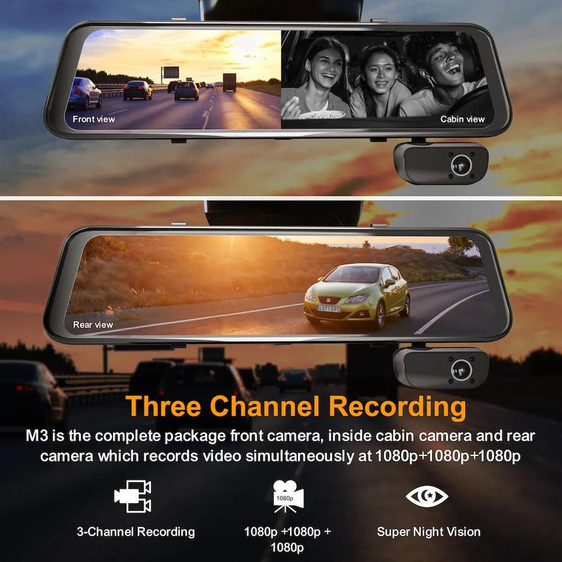 Load image into Gallery viewer, Rexing M3 3 Channel 1080p Front +1080p Cabin +1080p Rear Mirrored Dash Cam w/ GPS
