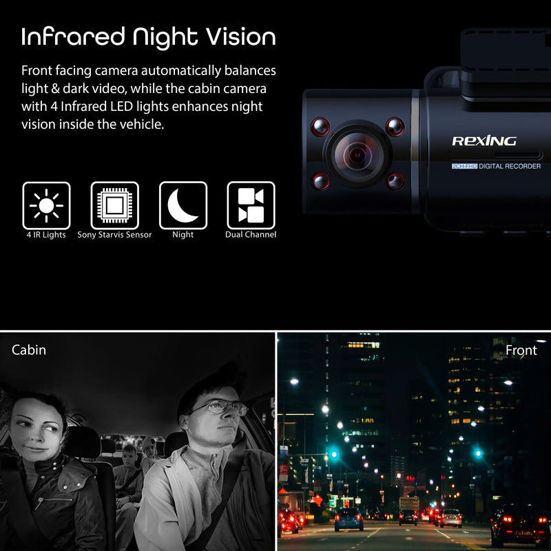 Load image into Gallery viewer, Rexing V3 Bundle Dual Camera Front and Inside Cabin Full HD 1080p with WiFi and Built-in GPS
