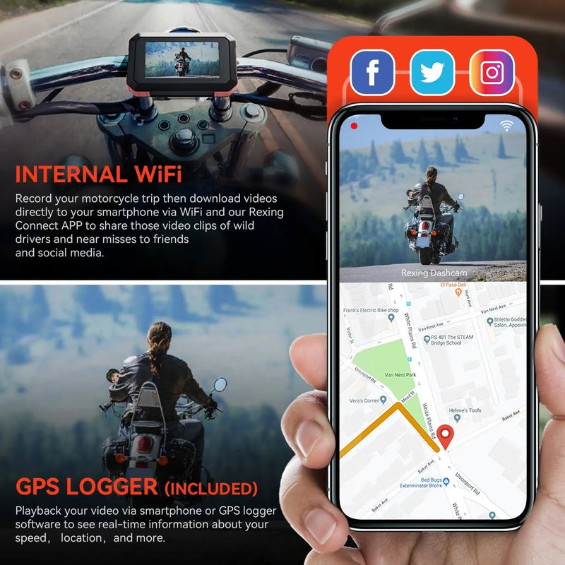 Load image into Gallery viewer, Rexing MTC1 Dual Camera Front and Rear 1080p Motorcycle Dash Cam with WiFi and GPS
