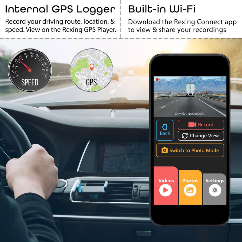 Load image into Gallery viewer, Rexing V3 Bundle Dual Camera Front and Inside Cabin Full HD 1080p with WiFi and Built-in GPS
