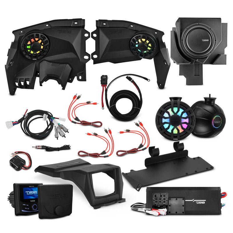 Load image into Gallery viewer, Can-Am Maverick X3 Stage 4 - Dash Speaker Panels, 8" Tower Speakers, 12” Subwoofer, Amplifier, Bluetooth Radio &amp; LED Lights
