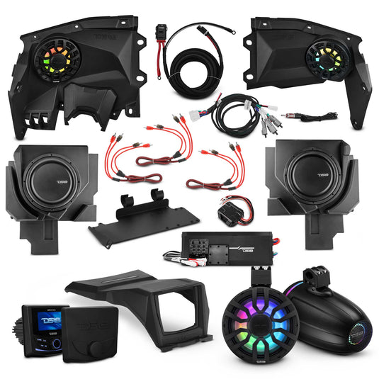 Can-Am Maverick X3 Stage 6 - Dash Speaker Panels, 8" Neodymium Tower Speakers, Dual 12” Subwoofer, Amplifier, Bluetooth Radio & LED Lights
