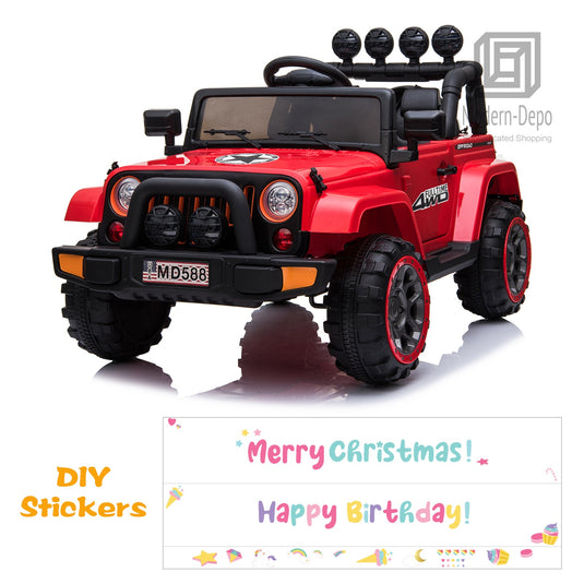 Jeep Kids Ride On Car with Parent Remote Control, Customizable Stickers, and LED Lights - 12V