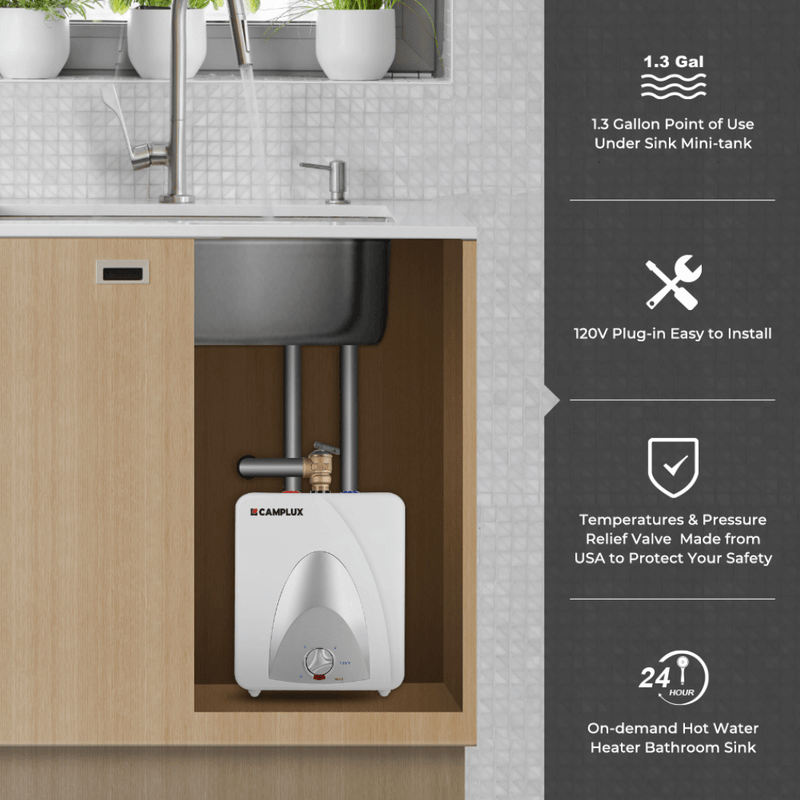 Load image into Gallery viewer, Camplux Electric Mini Tank Point of Use Water Heater 120V - 1.3 Gallon
