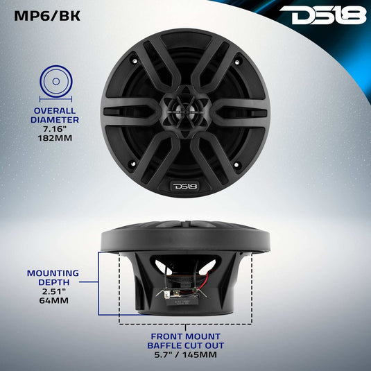 MP 6.5" 2-Way Coaxial Marine Speaker 60 Watts Rms 4-Ohm -Black - Skoutley Outdoors LLC