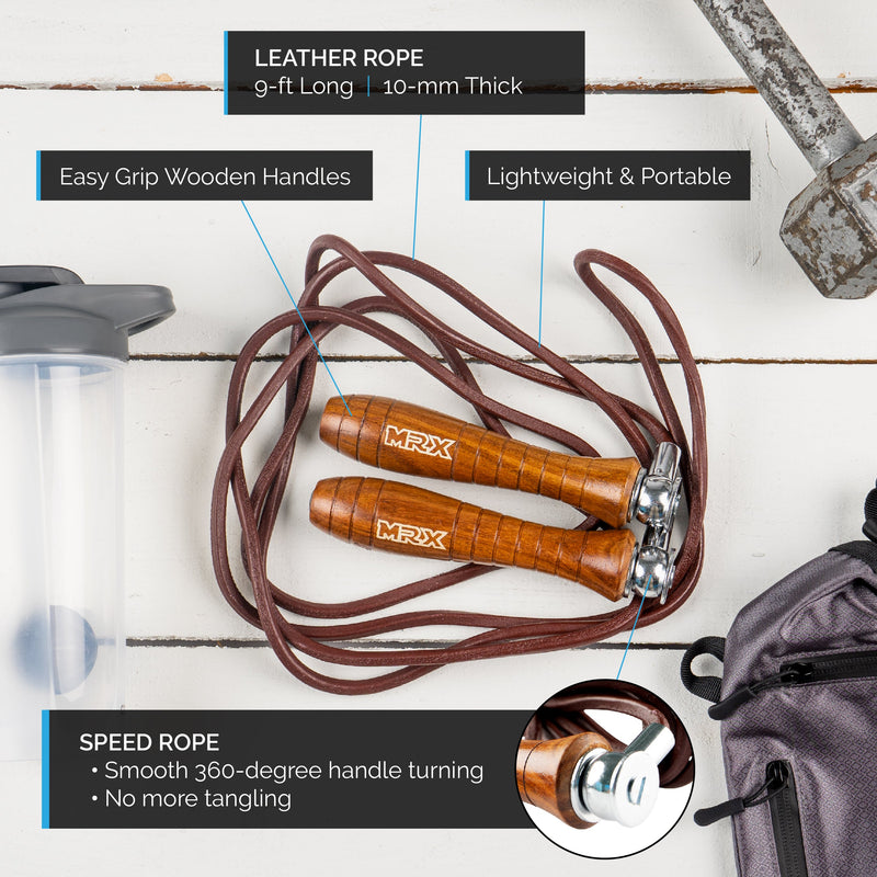 Load image into Gallery viewer, MRX Weighted Leather Jump Rope Heavy Duty Wood Handle
