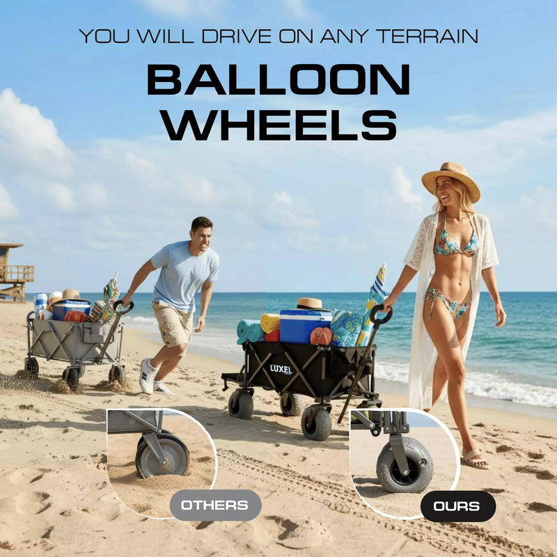 Load image into Gallery viewer, Beach Wagon Cart with Big Wheels – Foldable Utility Wagon Black
