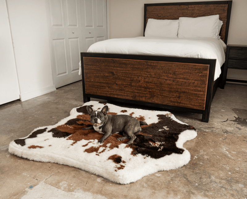 Load image into Gallery viewer, PupRug® Animal Print Memory Foam Dog Bed - Brown Faux Cowhide
